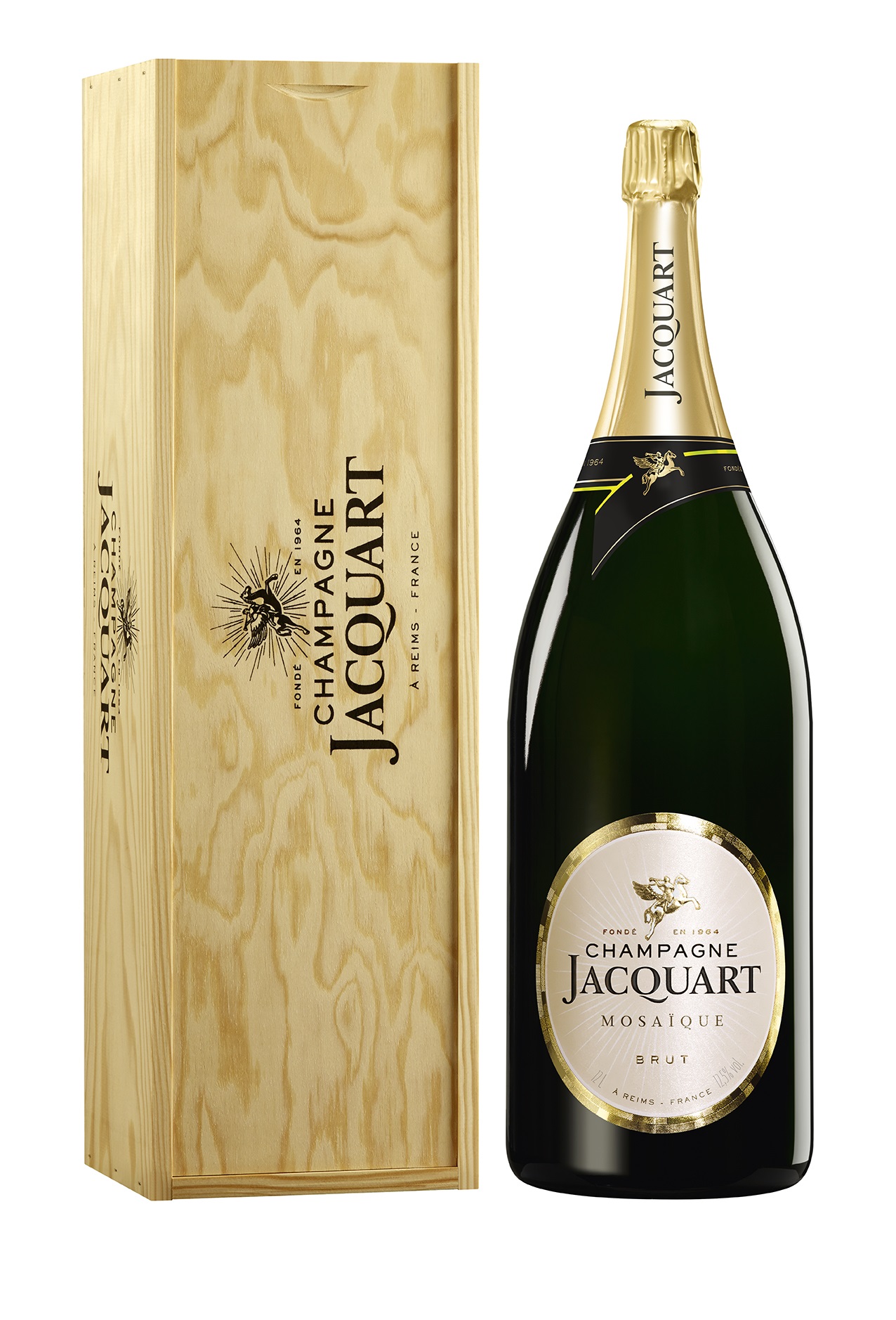 Champagne Jacquart Mosaïque Brut, Baltazar en coffret cadeau caisse bois de 12 litres