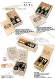 Champagne Deutz Les coffrets-cadeaux 1,2,3, 6 bouteilles en caisses bois sérigraphiées