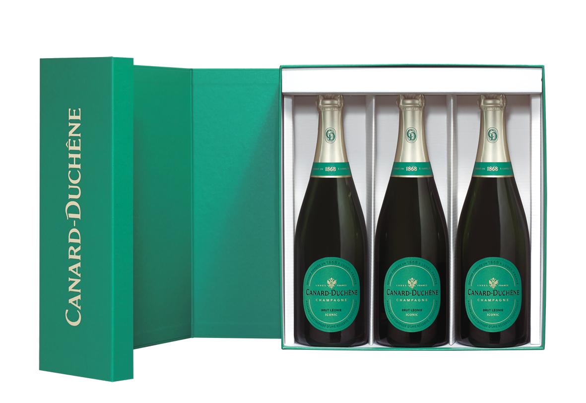 <br />
Coffret-de-3-Cuvees-Leonie-Brut Iconic Champagne Canard-Duchêne