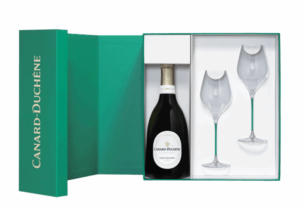 Coffret d'une cuvée Brut Blanc de blancs et 2 verres de dégustation